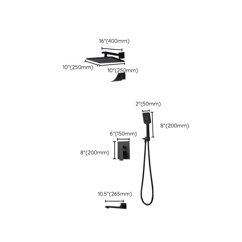 Square Black Spot Resist Shower Faucet Shower Arm Shower with Handheld Shower Head