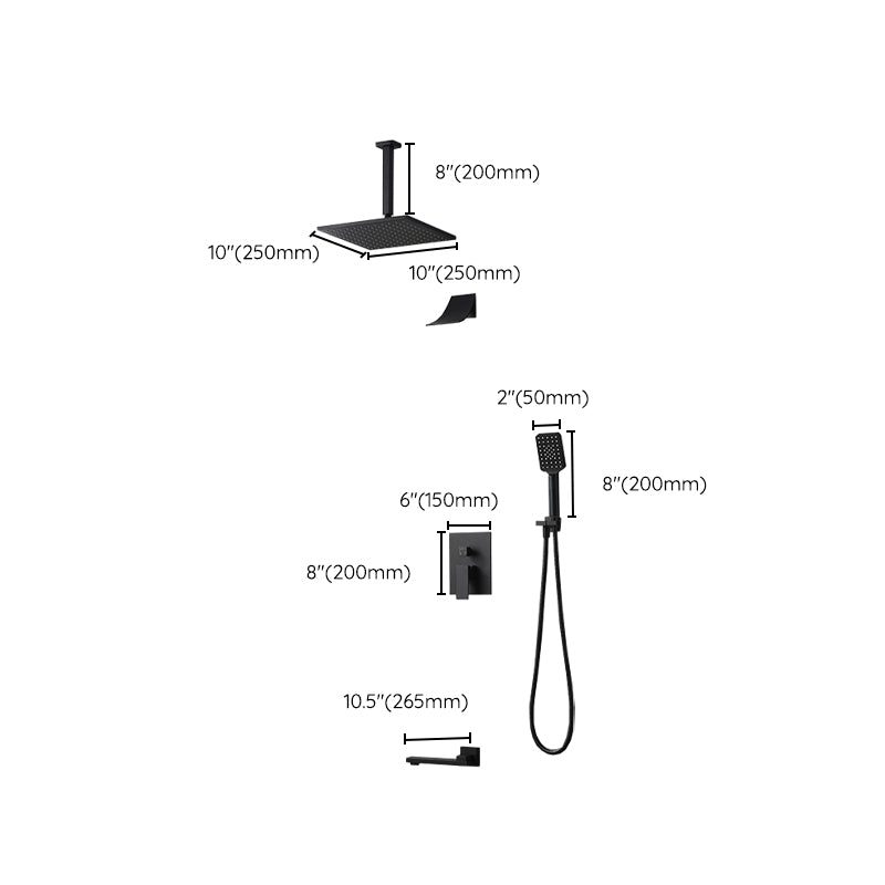 Square Black Spot Resist Shower Faucet Shower Arm Shower with Handheld Shower Head