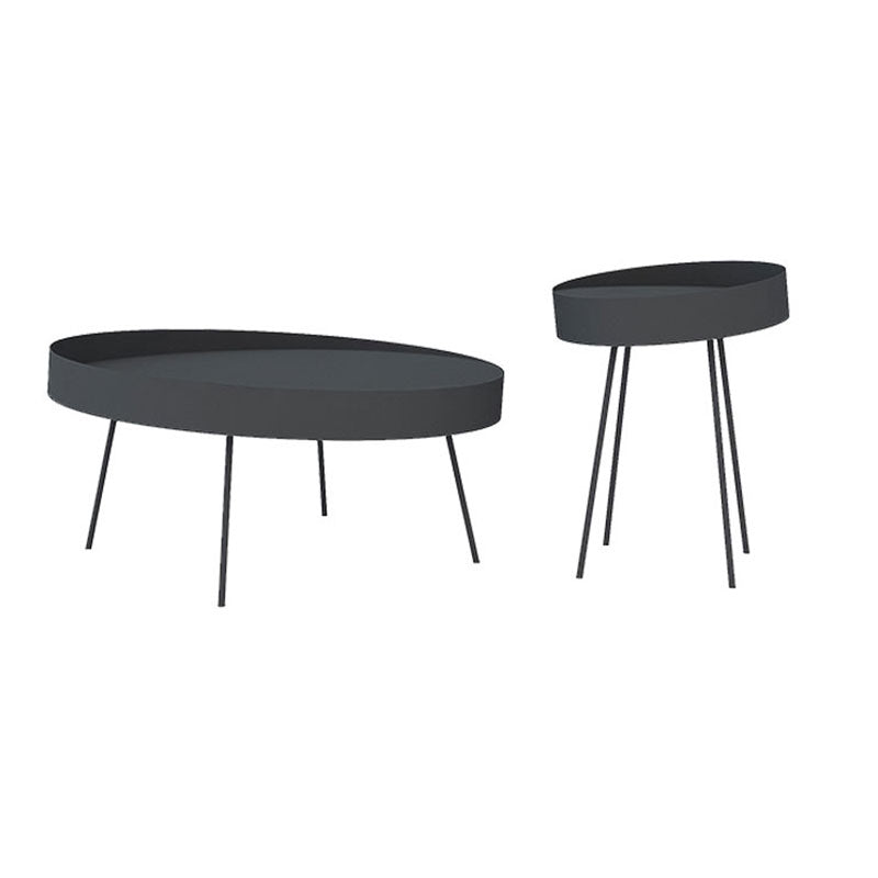 Mid Century Iron Round Coffee Table 2 Pieces Tray Top Cocktail Table Set