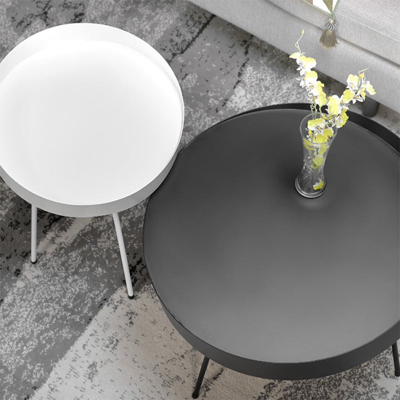 Mid Century Iron Round Coffee Table 2 Pieces Tray Top Cocktail Table Set