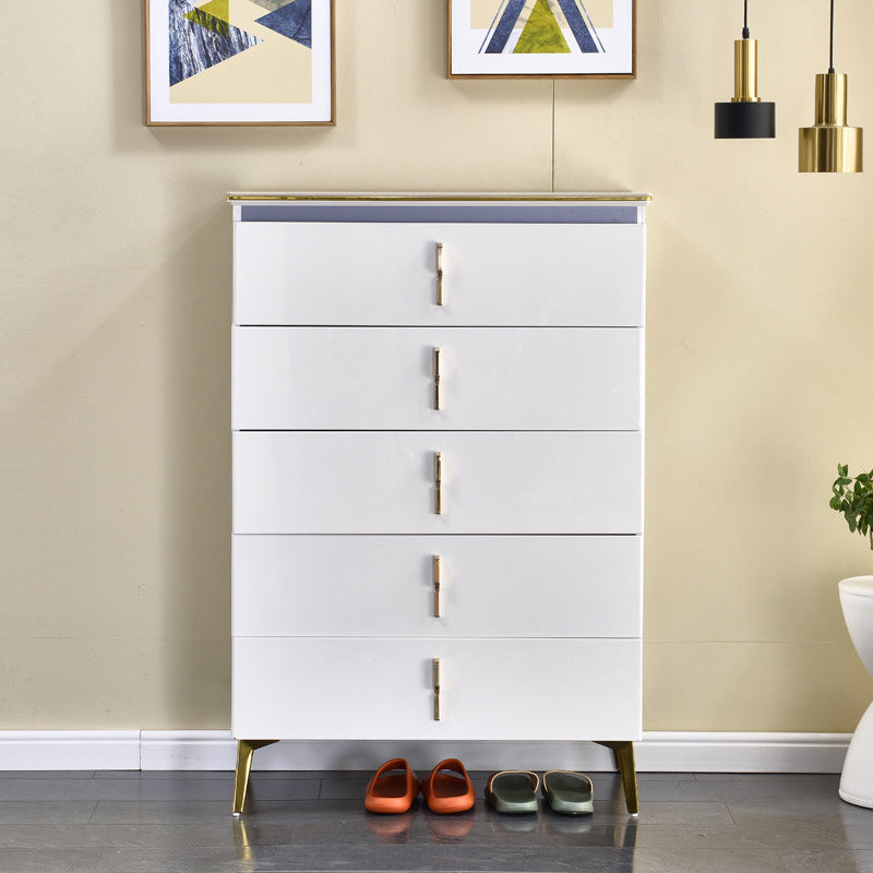 Stone Glam Storage Chest Bedroom Chest in White with Drawers