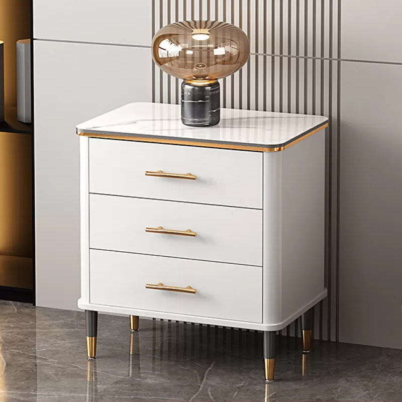 Glam Bedroom Stone Storage Chest Vertical Chest in White with Drawers