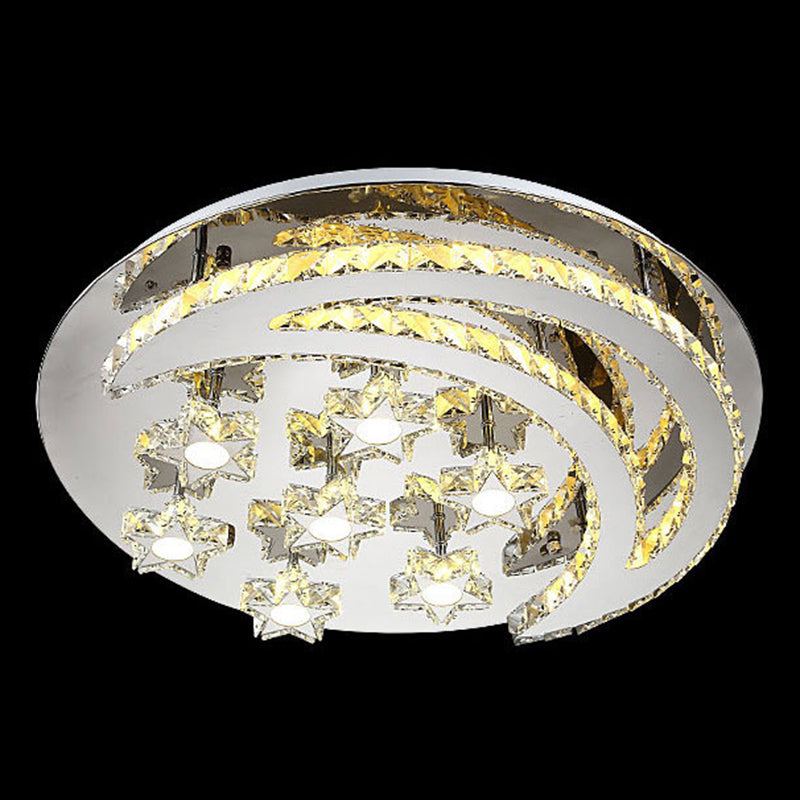 Ringed Shape Semi Flush Mount Modern Style Crystal Flush Ceiling Light in Silver