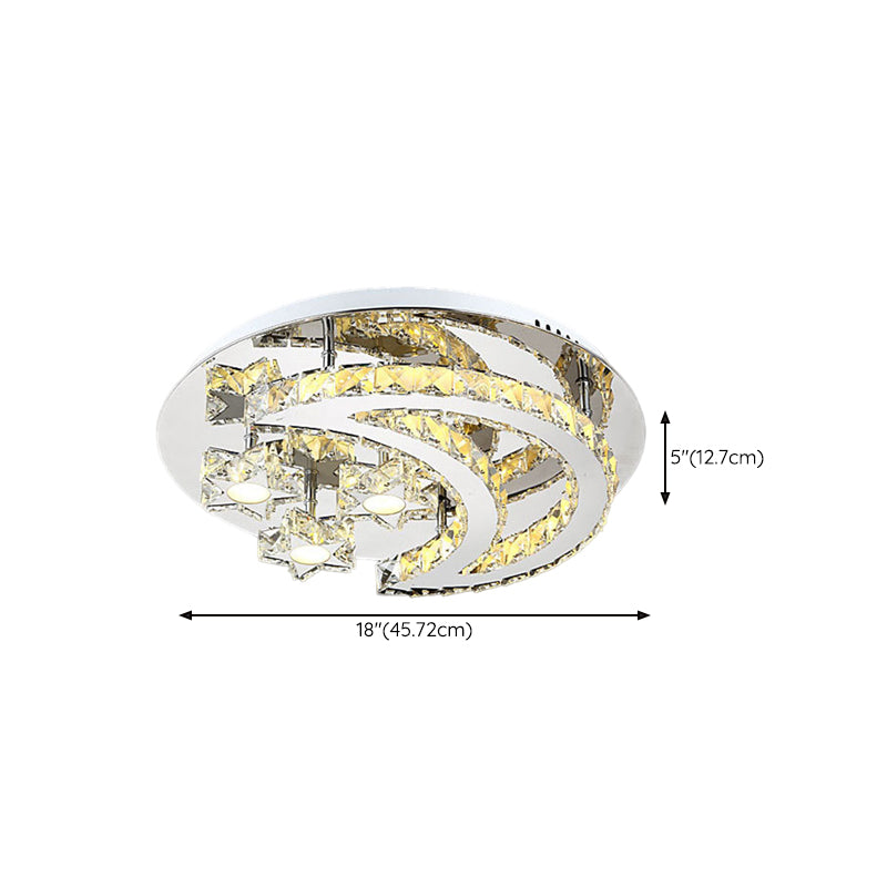 Ringed Shape Semi Flush Mount Modern Style Crystal Flush Ceiling Light in Silver