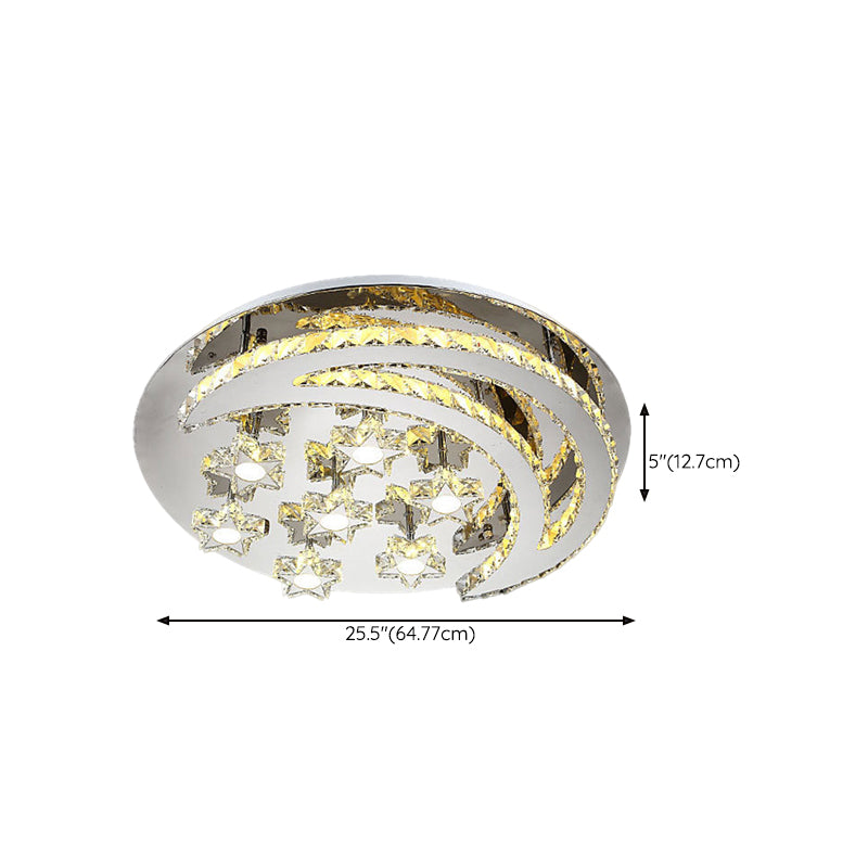 Ringed Shape Semi Flush Mount Modern Style Crystal Flush Ceiling Light in Silver