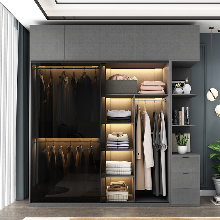 Modern Style Glass Wardrobe Bedroom Wardrobe Closet with 1 Drawer