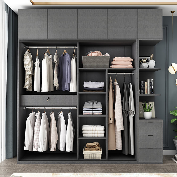 Modern Style Glass Wardrobe Bedroom Wardrobe Closet with 1 Drawer