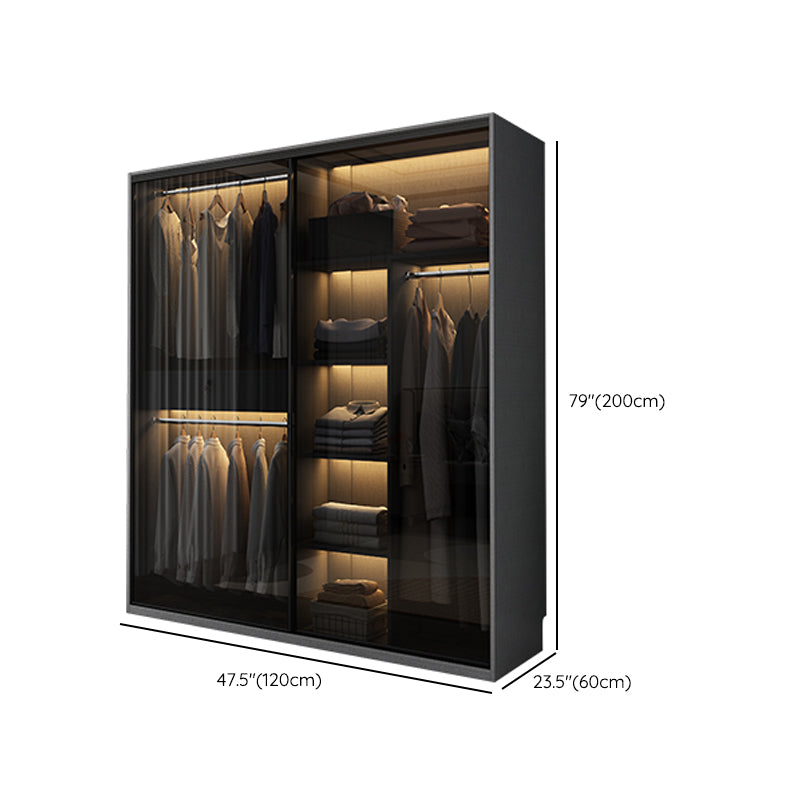 Modern Style Glass Wardrobe Bedroom Wardrobe Closet with 1 Drawer