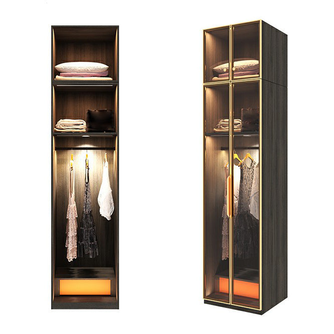Black Wood Wardrobe with Glass Doors Modern Interior Storage Cabinet