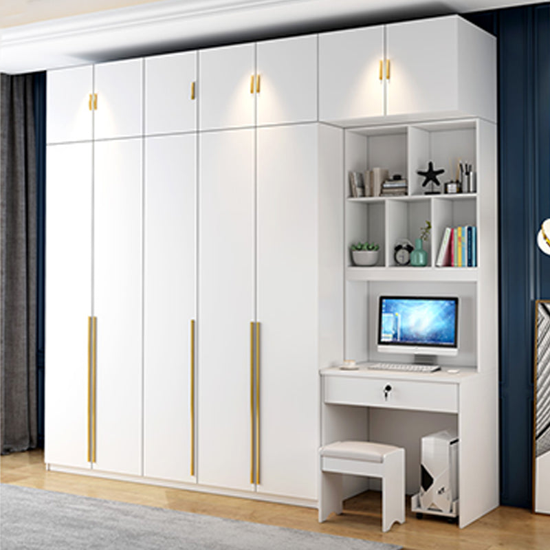 White Engineered Wood Wardrobe Modern Style Cabinet with Drawer