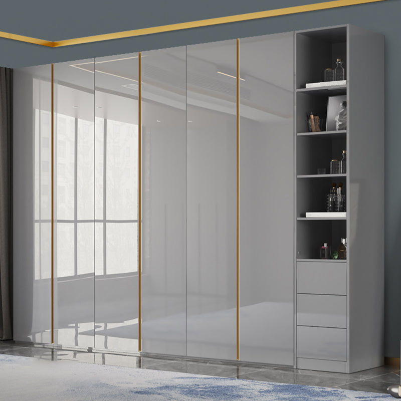 High Gloss Grey Storage Cabinet Modern Cabinet with Hinged Doors