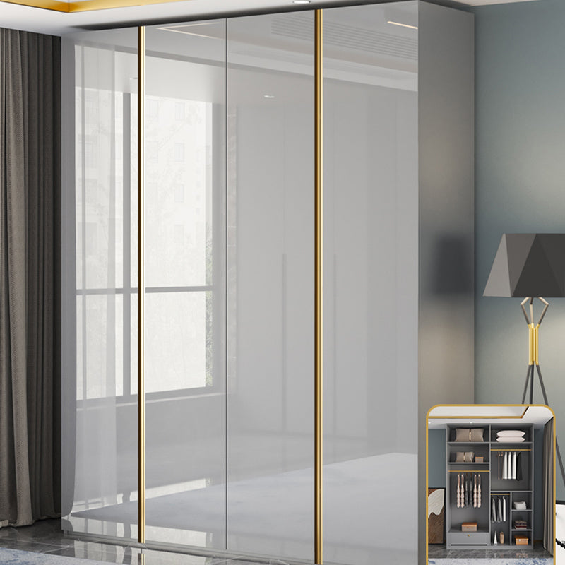 High Gloss Grey Storage Cabinet Modern Cabinet with Hinged Doors