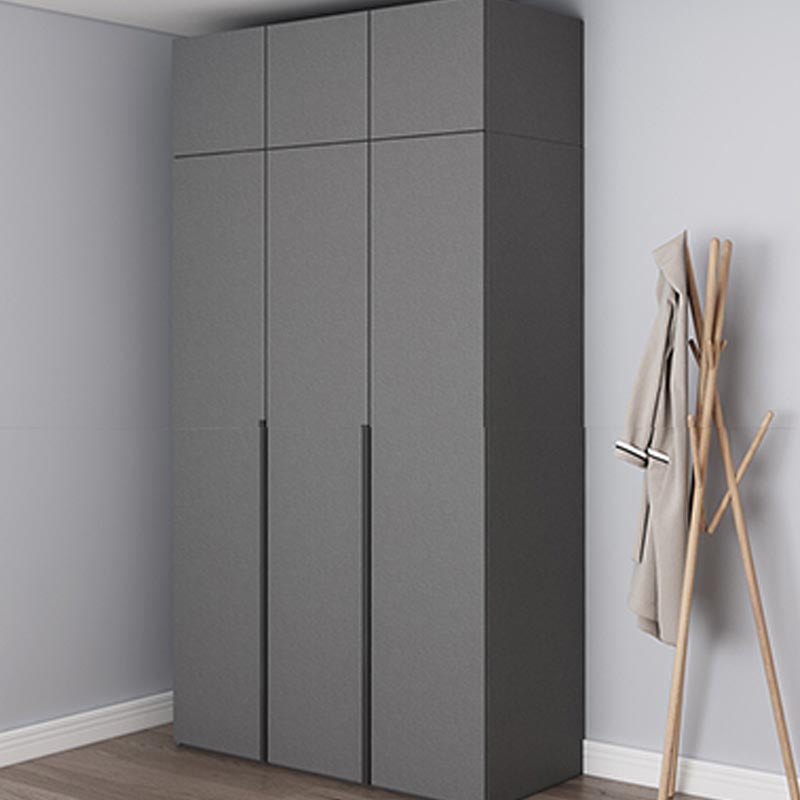 Modern Gray Storage Cabinet with Hinged Doors Faux Wood Cabinet for Bedroom