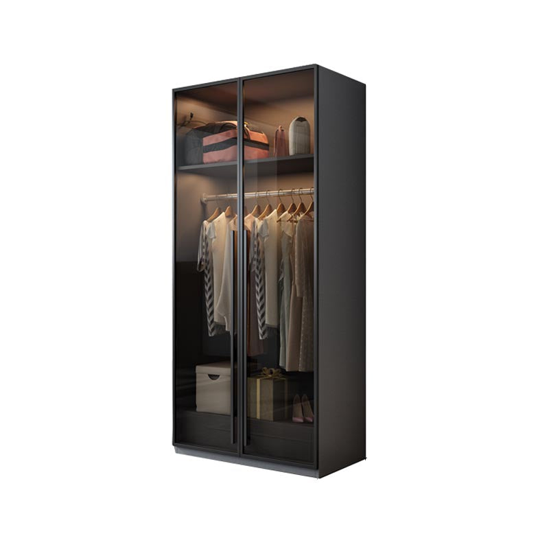 Modern Style Hinged Door Wardrobe for Bedroom Grey Cabinet with Glass Doors
