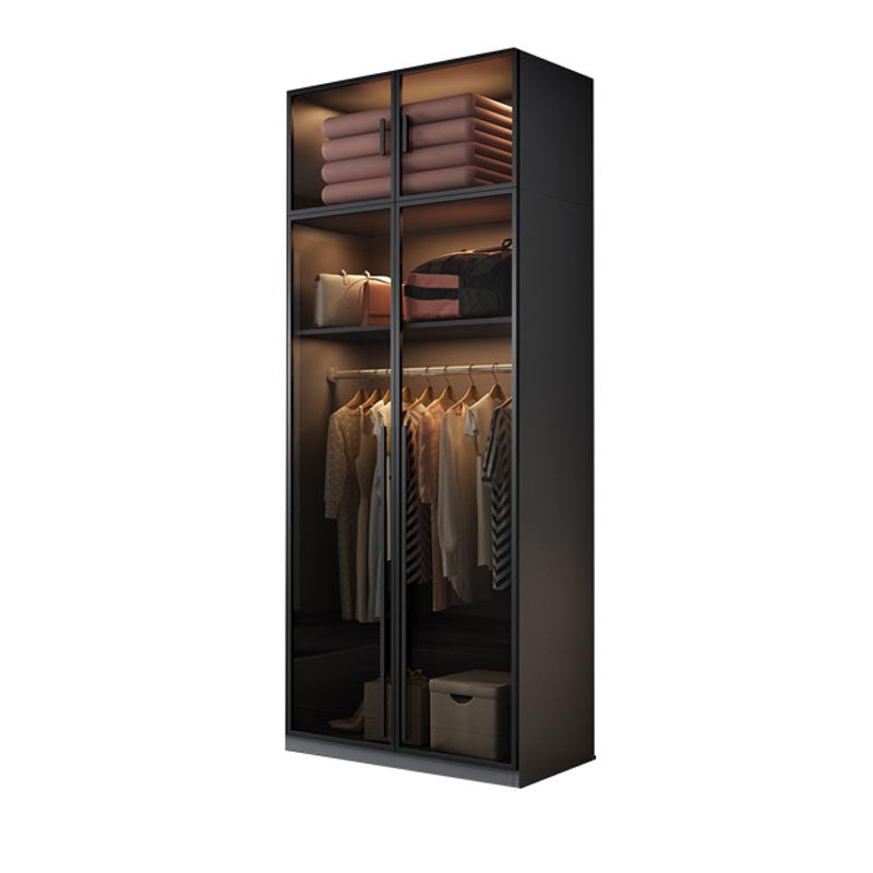 Modern Style Hinged Door Wardrobe for Bedroom Grey Cabinet with Glass Doors