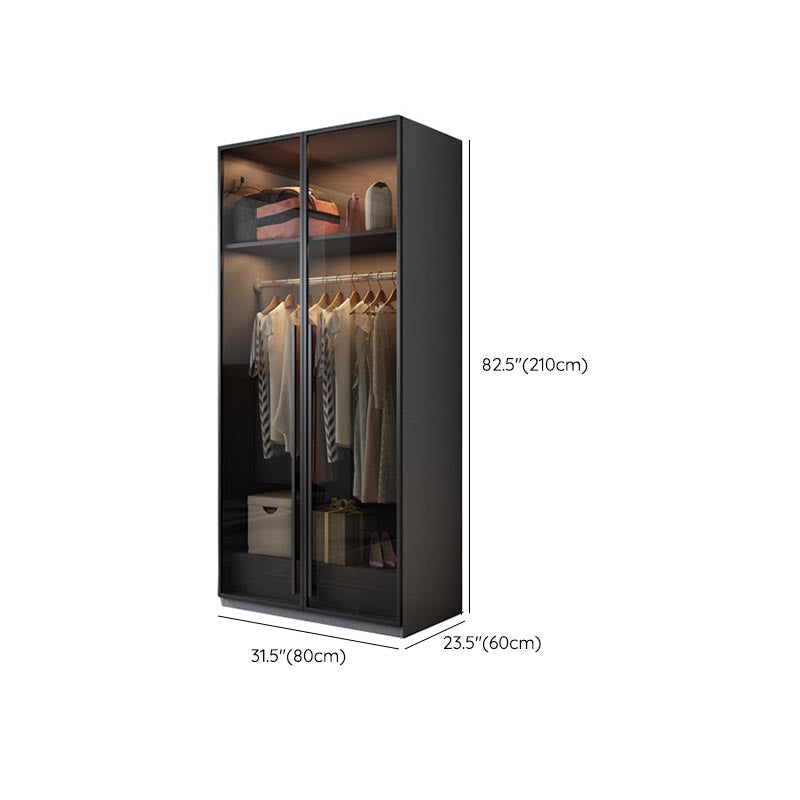 Modern Style Hinged Door Wardrobe for Bedroom Grey Cabinet with Glass Doors