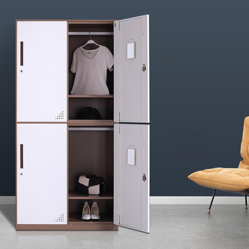 Modern Hinged Door Wardrobe with Garment Rod Metal Cabinet for Home