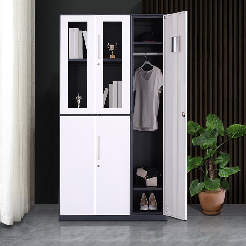 Modern Hinged Door Wardrobe with Garment Rod Metal Cabinet for Home