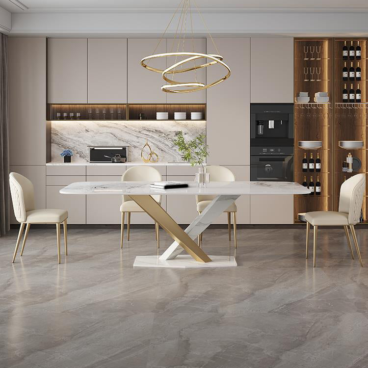 Glam Dinette Set with Faux Leather Chairs 1/2/5/6/7 Pieces Glossy White Dining Table Set