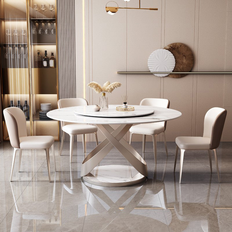 Round Dining Table Set 1/5/7 Pcs Sintered Stone Top Table and Upholstered Chairs