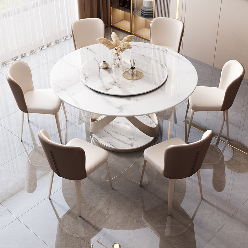 Round Dining Table Set 1/5/7 Pcs Sintered Stone Top Table and Upholstered Chairs
