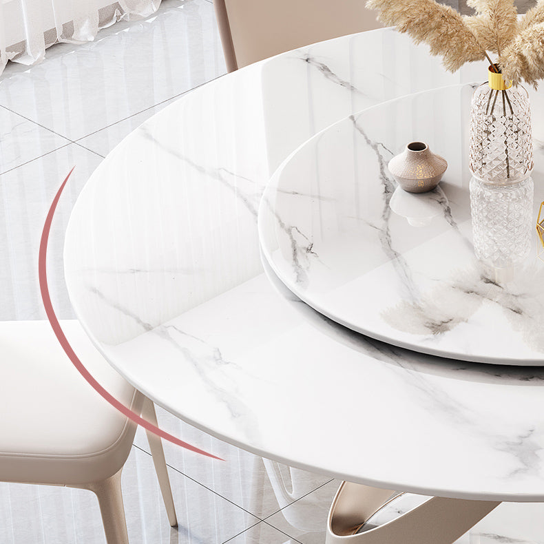 Round Dining Table Set 1/5/7 Pcs Sintered Stone Top Table and Upholstered Chairs