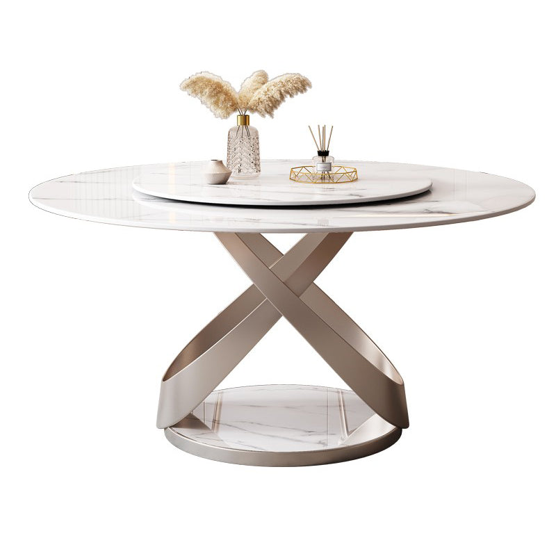 Round Dining Table Set 1/5/7 Pcs Sintered Stone Top Table and Upholstered Chairs