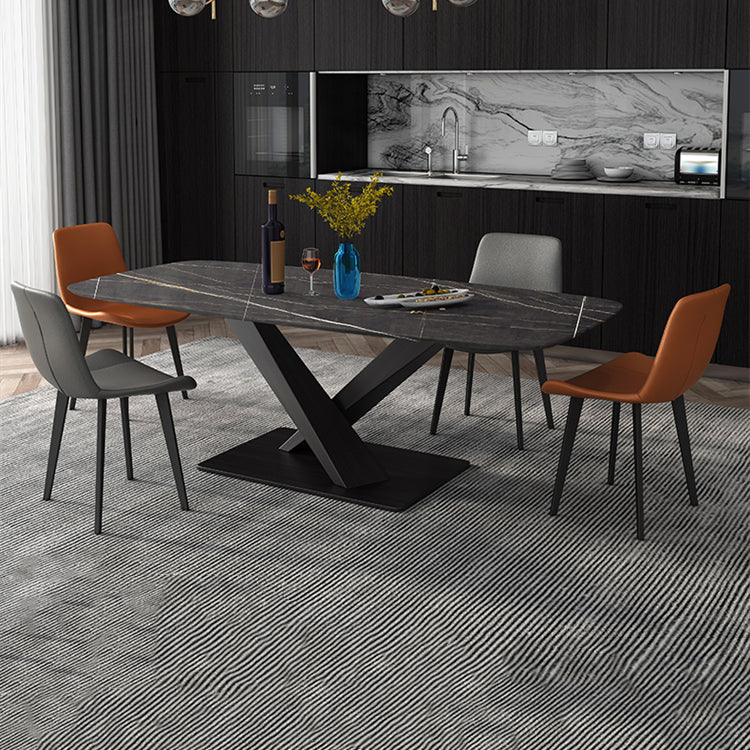 Contemporary Dining Set 1/4/5/7 Pcs Black Sintered Stone Dining Table and Armless Chairs