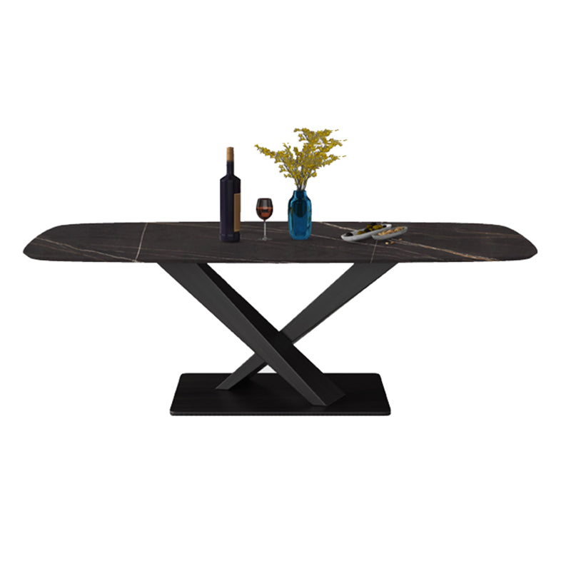 Contemporary Dining Set 1/4/5/7 Pcs Black Sintered Stone Dining Table and Armless Chairs