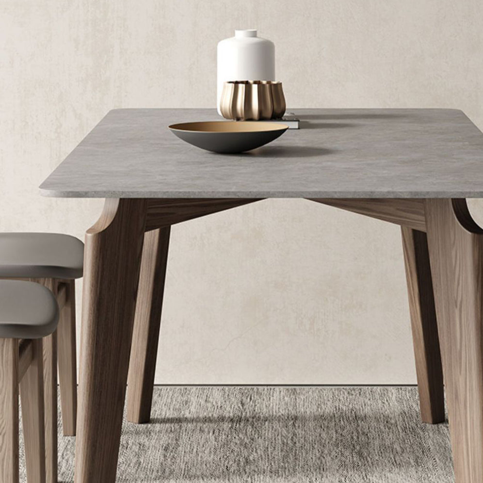 Modern Gray Stone Dining Table with Wooden Chairs 1/2/4/5/6 Pieces Dining Table Set