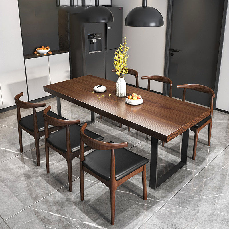 Dark Brown Solid Wood Top Dining Table Set 1/2/3/5/7 Pieces Industrial Dinette Set