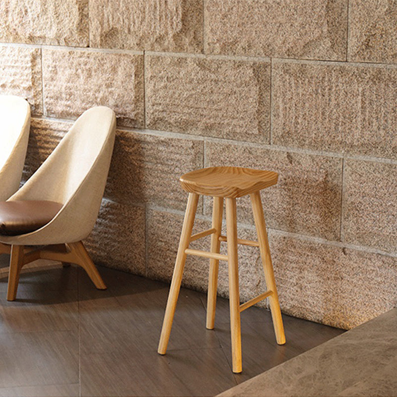 Modern Backless Contoured Seat Solid Wood Bar Stool for Restaurant