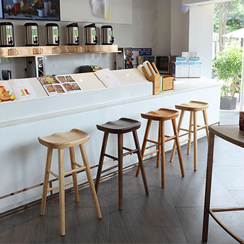 Modern Backless Contoured Seat Solid Wood Bar Stool for Restaurant
