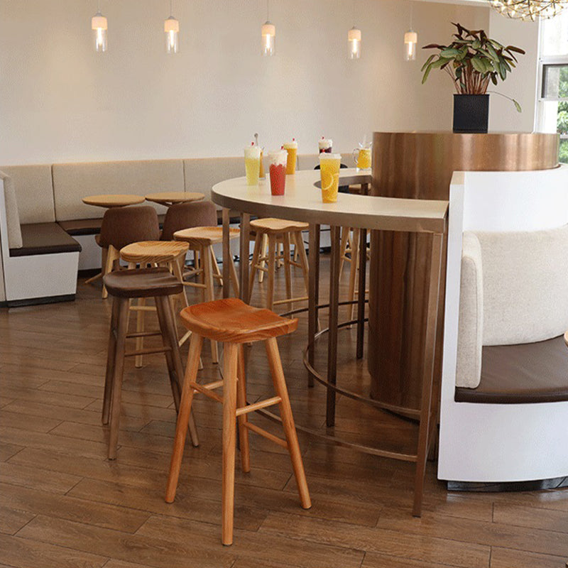 Modern Backless Contoured Seat Solid Wood Bar Stool for Restaurant
