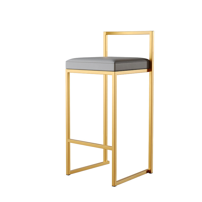 Luxurious Backrest Armless Counter Stool Upholstered Bar Stool with Metal Base