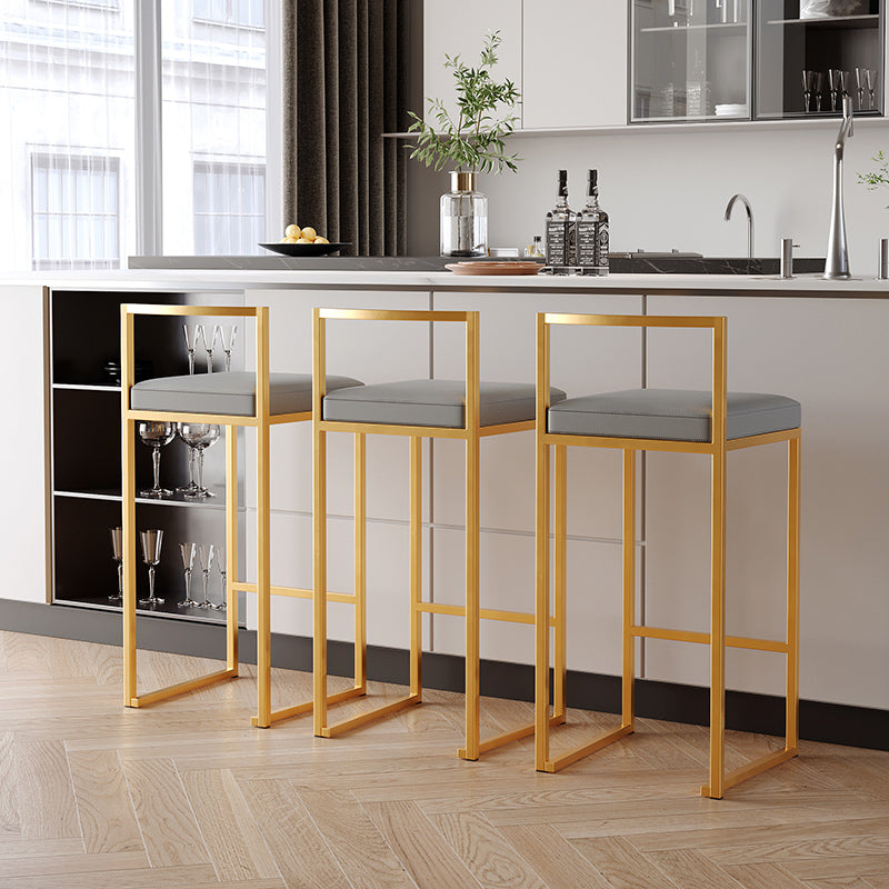 Luxurious Backrest Armless Counter Stool Upholstered Bar Stool with Metal Base