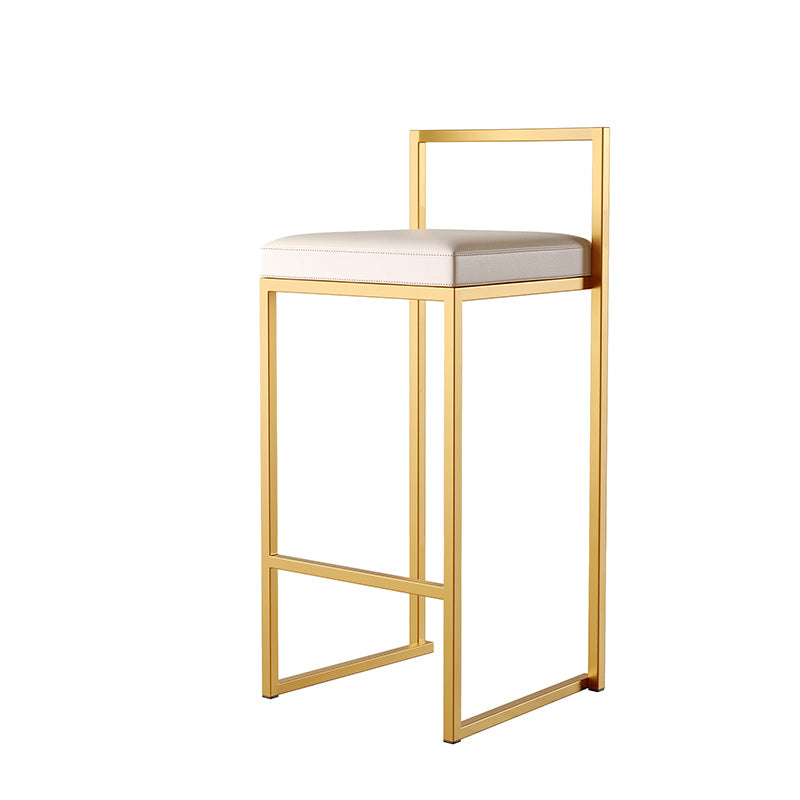 Luxurious Backrest Armless Counter Stool Upholstered Bar Stool with Metal Base