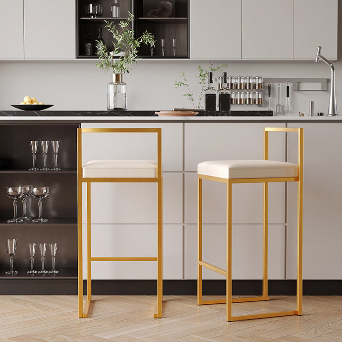 Luxurious Backrest Armless Counter Stool Upholstered Bar Stool with Metal Base