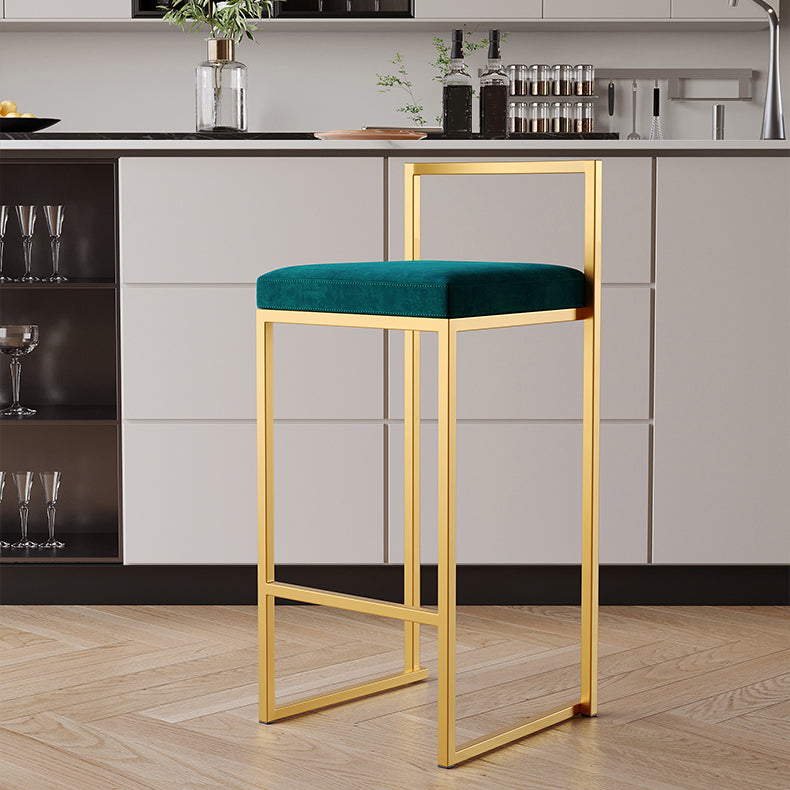 Luxurious Backrest Armless Counter Stool Upholstered Bar Stool with Metal Base