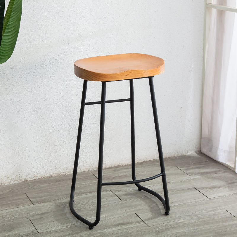 Contemporary Style Solid Wood Counter Stool Saddle Seat Bar Stool with Footrest