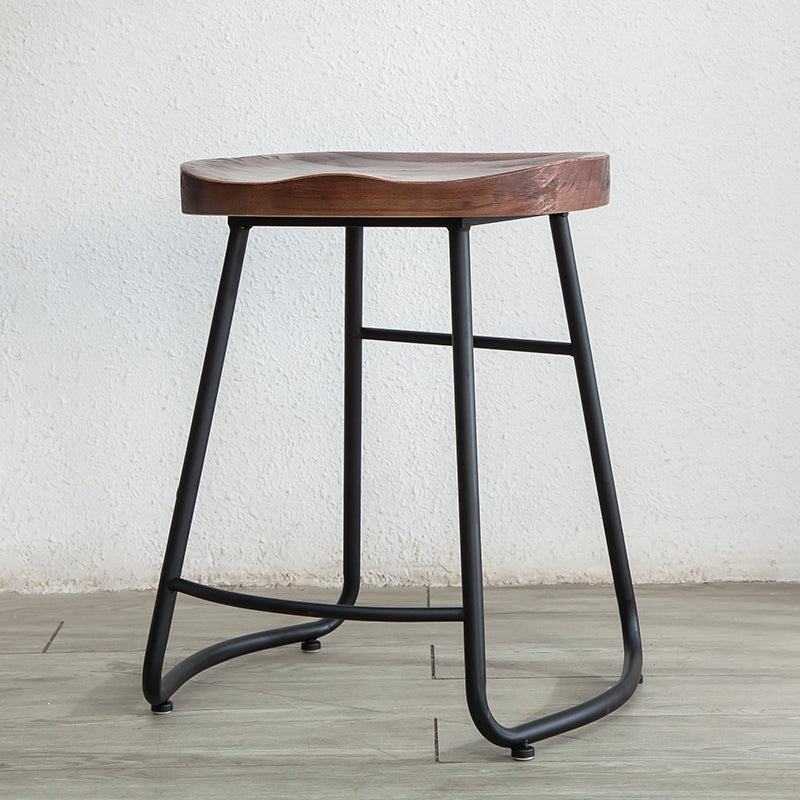 Contemporary Style Solid Wood Counter Stool Saddle Seat Bar Stool with Footrest