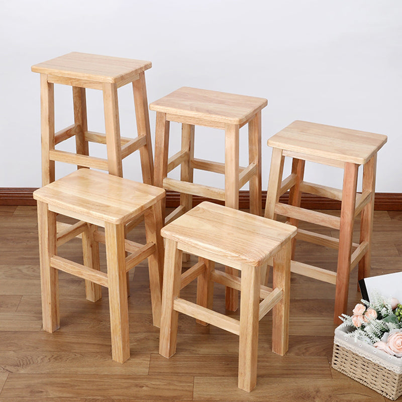 Square Backless Solid Wood Bar Chair Industrial Wooden Chair with 4 Legs