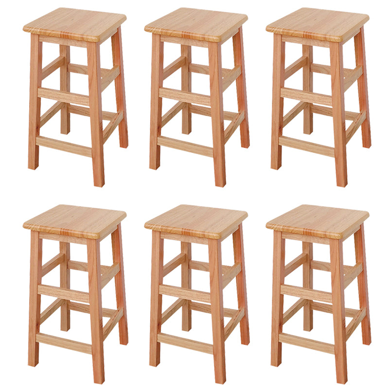 Square Backless Solid Wood Bar Chair Industrial Wooden Chair with 4 Legs