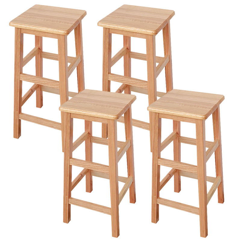 Square Backless Solid Wood Bar Chair Industrial Wooden Chair with 4 Legs