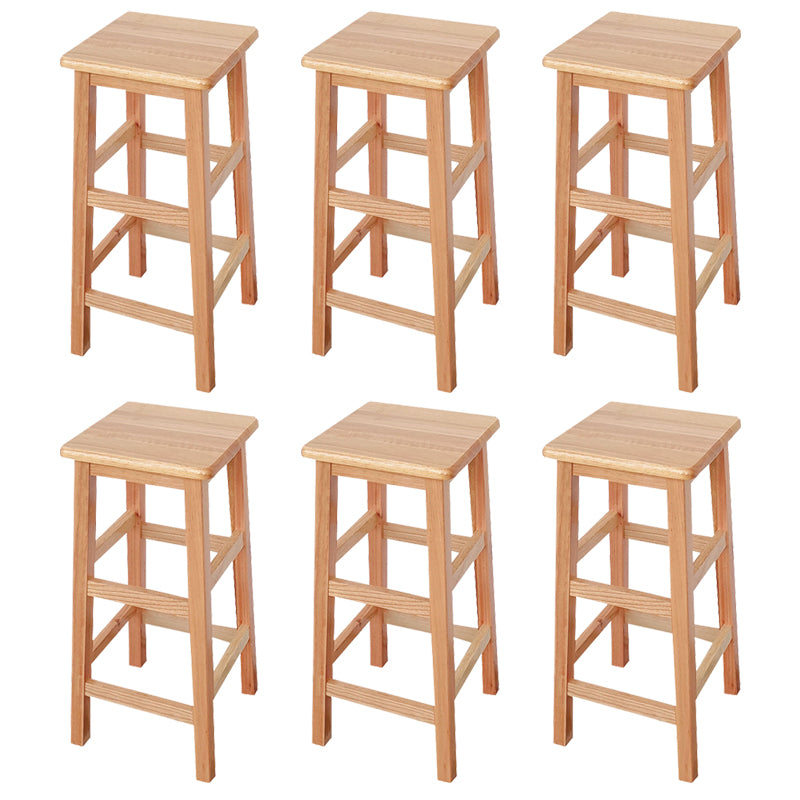 Square Backless Solid Wood Bar Chair Industrial Wooden Chair with 4 Legs