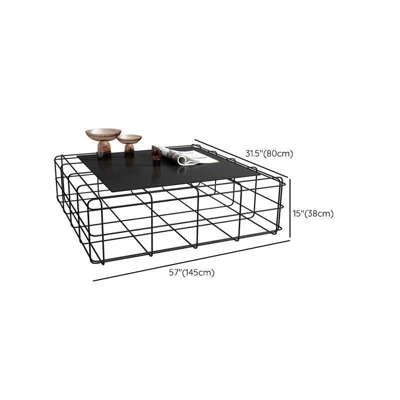 Frame Geometric Coffee Table Mid Century Black Finish Iron Cocktail Table