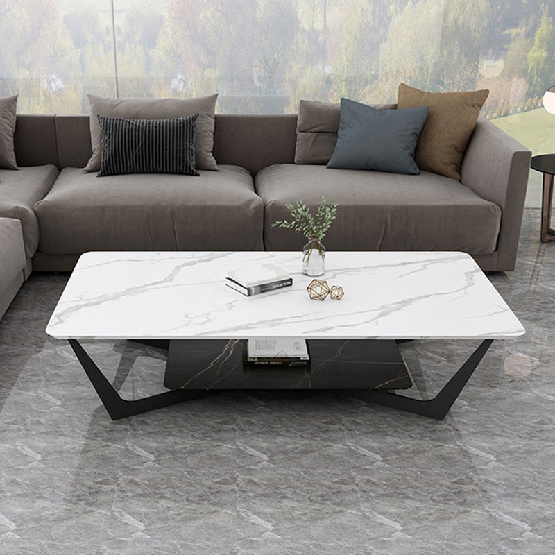 Cross Legs Slate Coffee Table Shelf Included Simple Single Cocktail Table