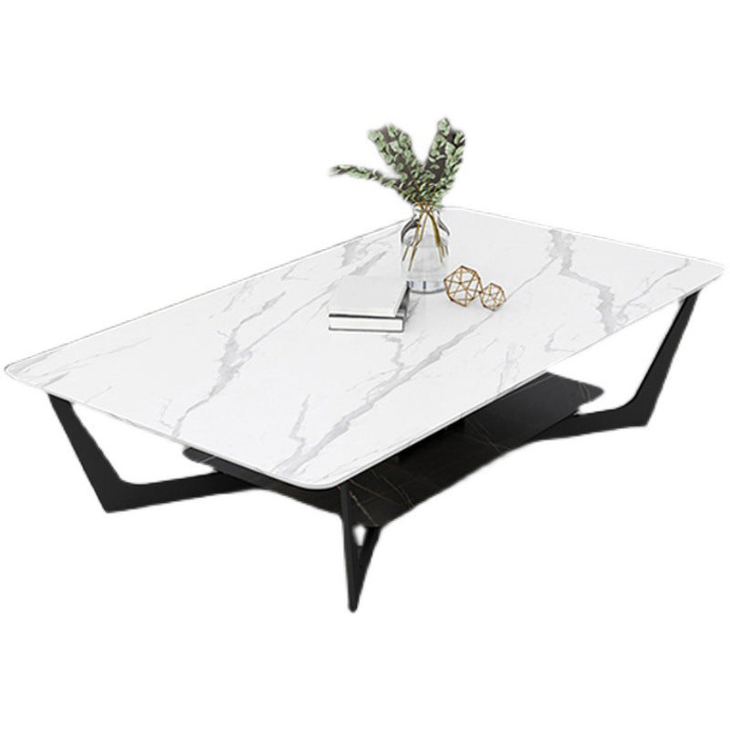 Cross Legs Slate Coffee Table Shelf Included Simple Single Cocktail Table