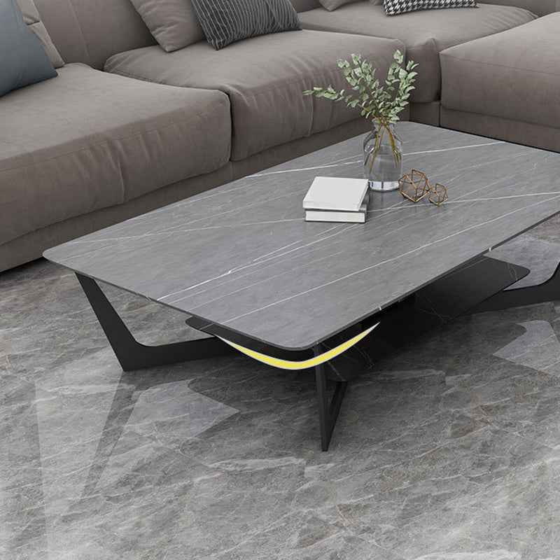 Cross Legs Slate Coffee Table Shelf Included Simple Single Cocktail Table