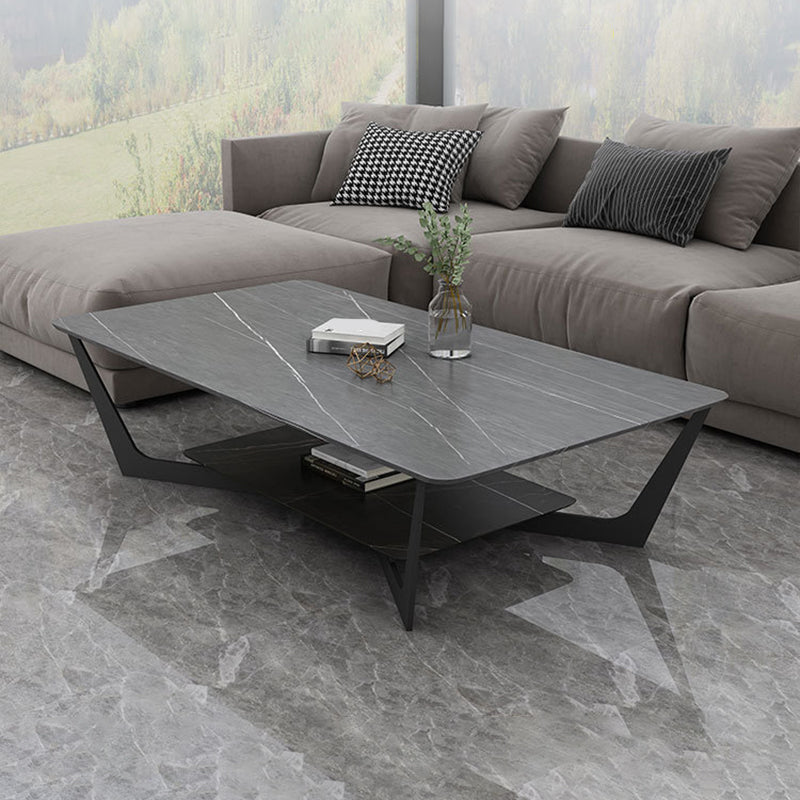 Cross Legs Slate Coffee Table Shelf Included Simple Single Cocktail Table